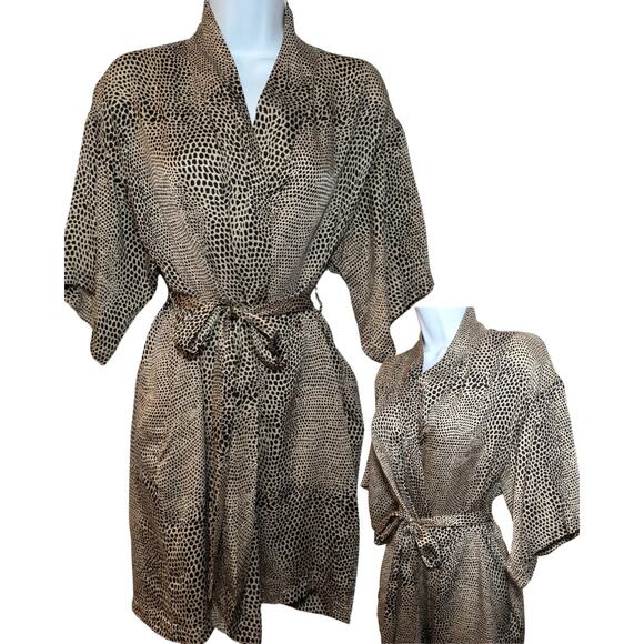 Vintage August Silk Leopard Print Silk Robe Womens Size M